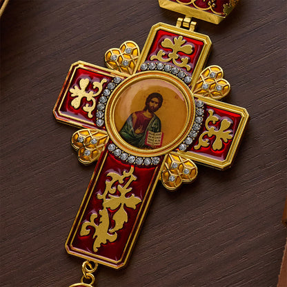 Red Vintage Pectoral Cross Gemstone Set Pendant Necklace