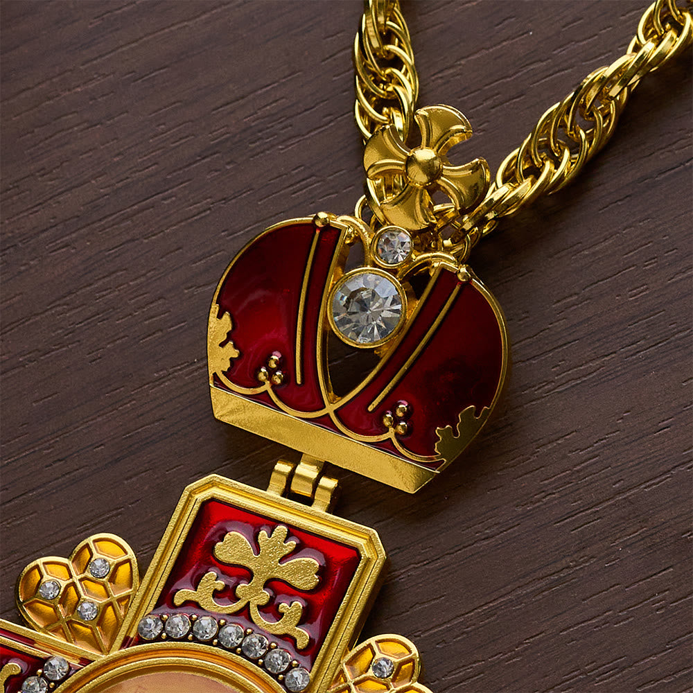 Red Vintage Pectoral Cross Gemstone Set Pendant Necklace