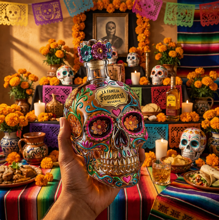 🔥 HOT SALE 64% OFF – Day of the Dead 3D Sculpted Tequila Collector’s Edition Bottle 💀🌹🎁