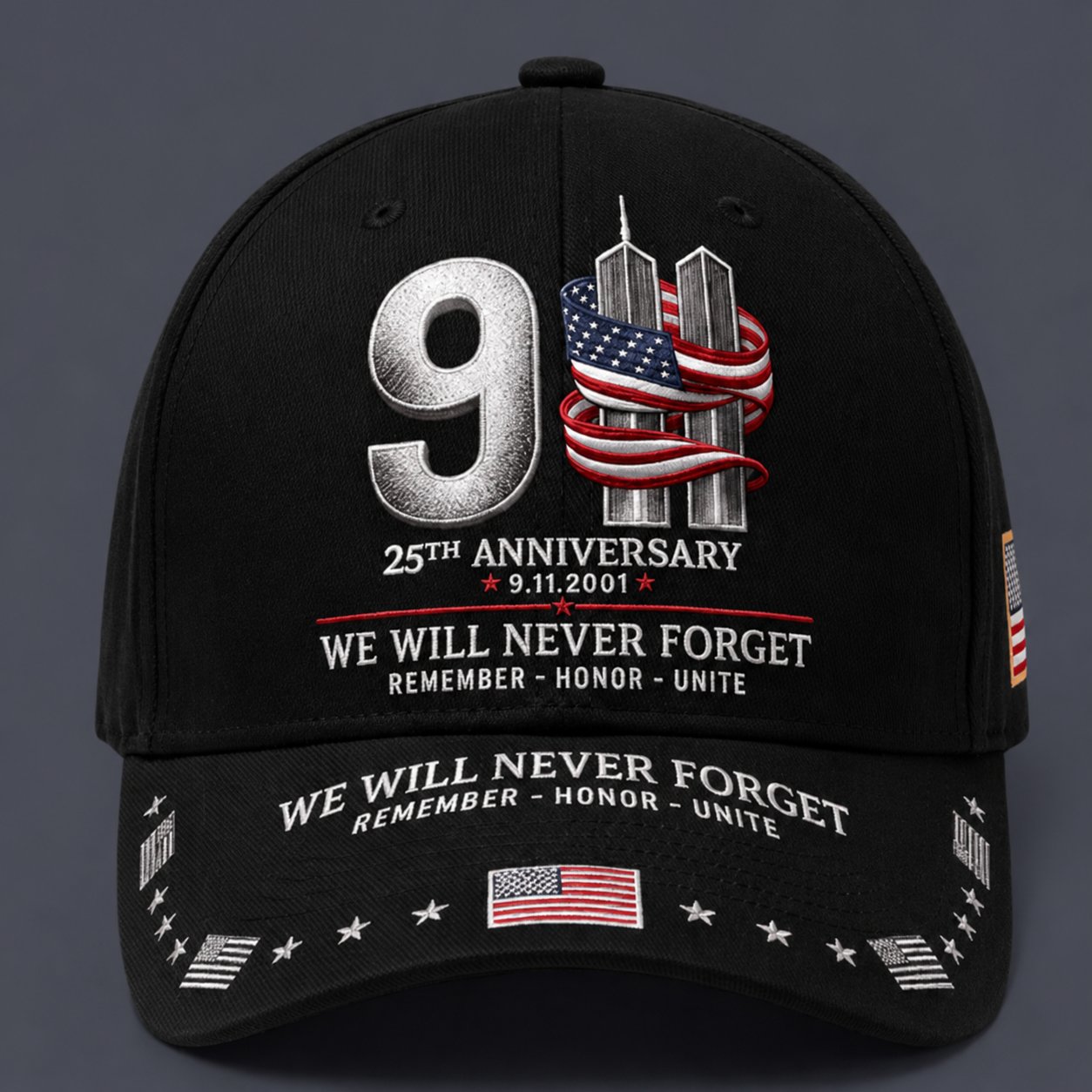 🔥9/11 25th Anniversary We Will Never Forget Printed Memorial Baseball Cap – Unisex Patriotic Memorial Hat🧢