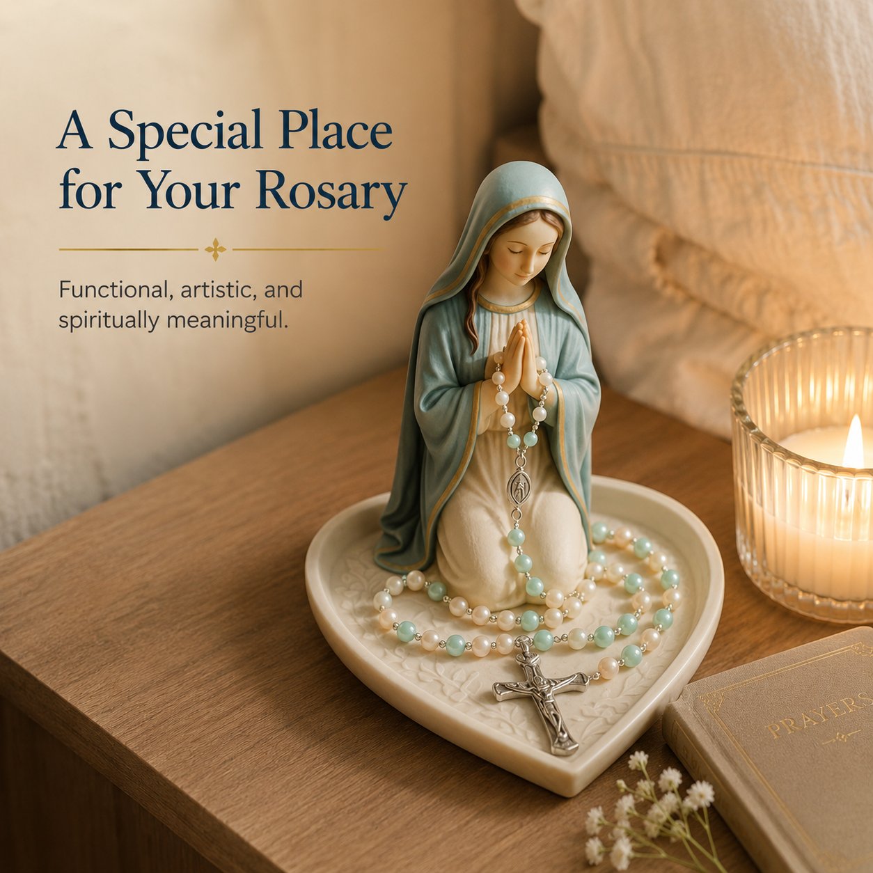 ✝️ Last Day 50% OFF - Graceful Faith Virgin Mary Ceramic Rosary Holder Keepsake Tray