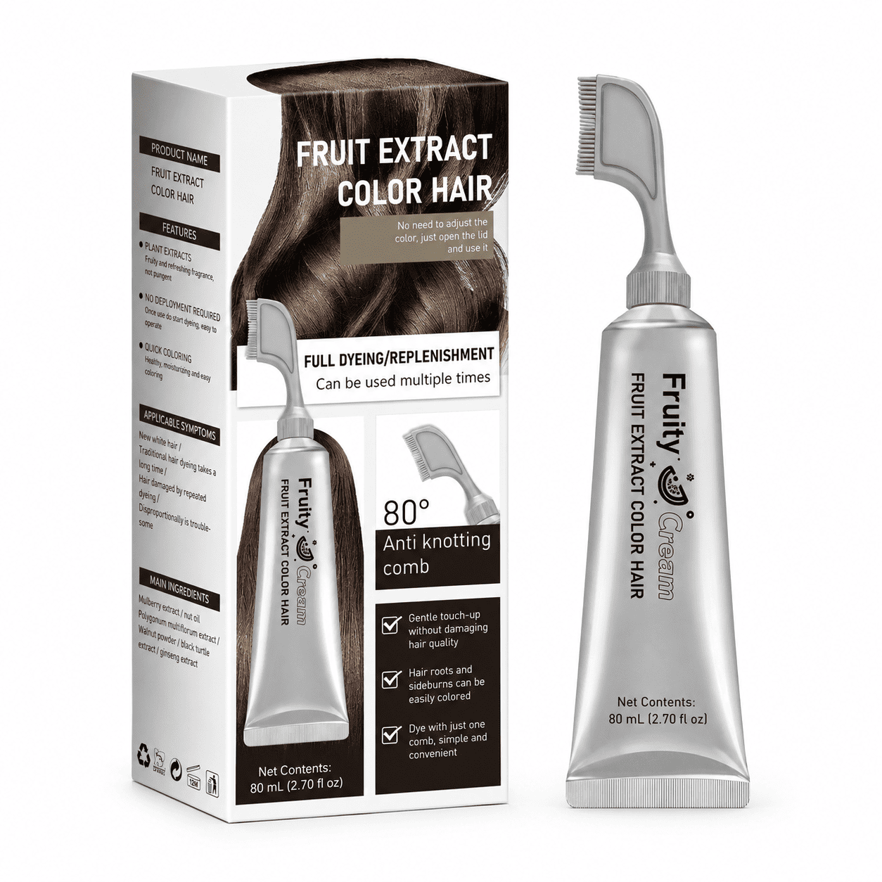 Salon-Grade Ammonia-Free Hair Color Comb - No-Mix Botanical Hair Dye for Natural Gray Coverage
