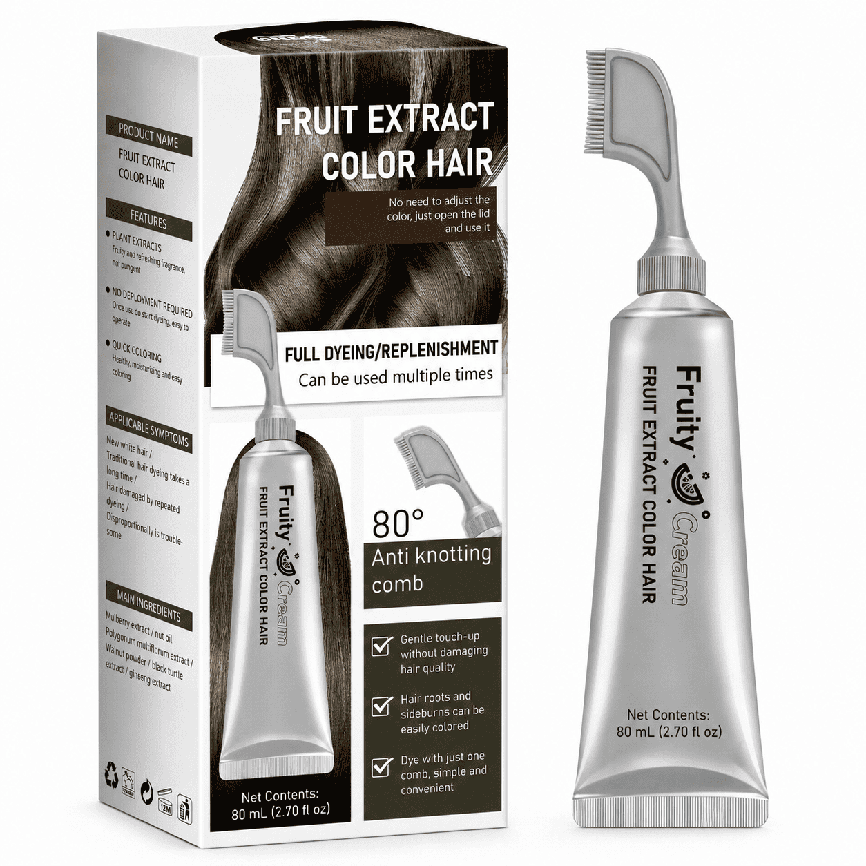 Salon-Grade Ammonia-Free Hair Color Comb - No-Mix Botanical Hair Dye for Natural Gray Coverage