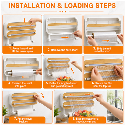 🚚Free Shipping 📦4-in-1 Magnetic Kitchen Wrap Dispenser with Cutters