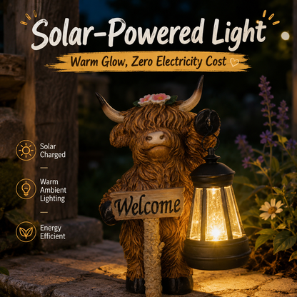 Solar-Powered Scottish Highland Bull Garden Welcome Light