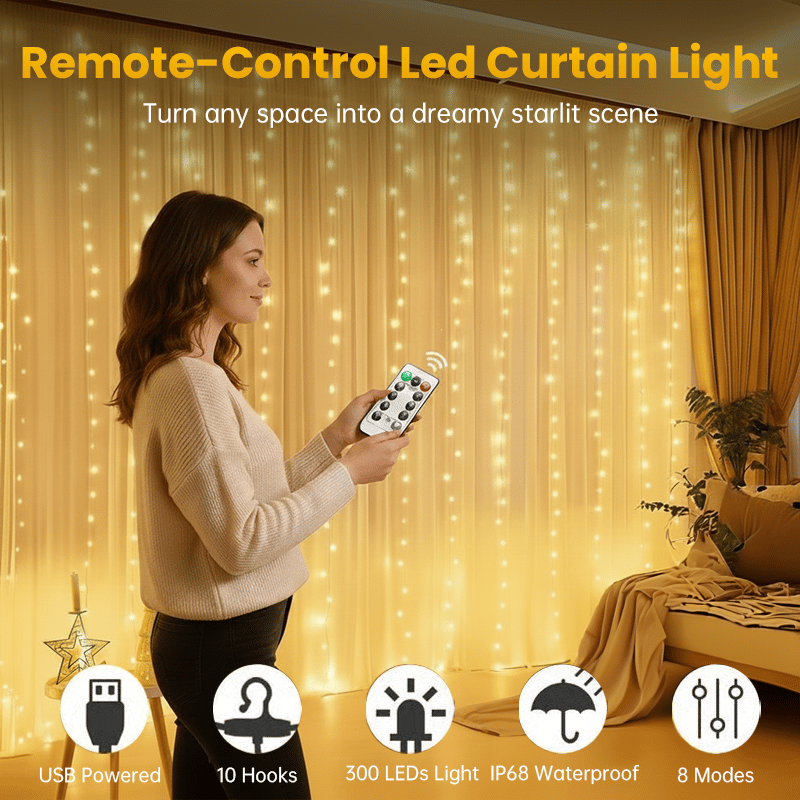 🔥50% discount-Remote-Control Led Curtain Light-9.8*9.8 FT