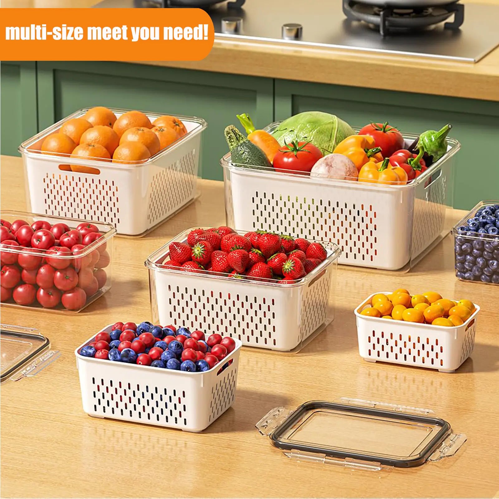 3/5 Pack Stackable Fridge Organizers with Removable Colander