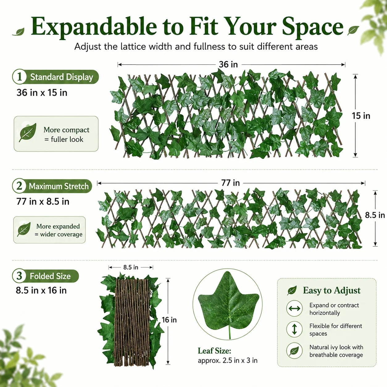 Expandable Ivy Privacy Fence – Retractable Green Lattice Screen for Patio & Garden