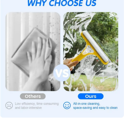3-in-1 Glass Cleaner — Scraper + Squeegee + Scrubber | Window, Mirror & Car Windshield Tool