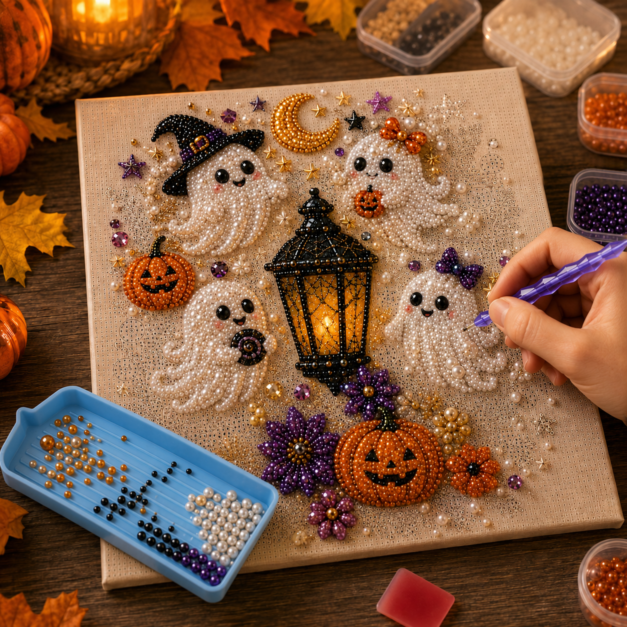 💥 Last Day 49% OFF – 👻✨ Halloween Pearl Art DIY Kit – Turn Tiny Pearls into Spooky-Cute Magic