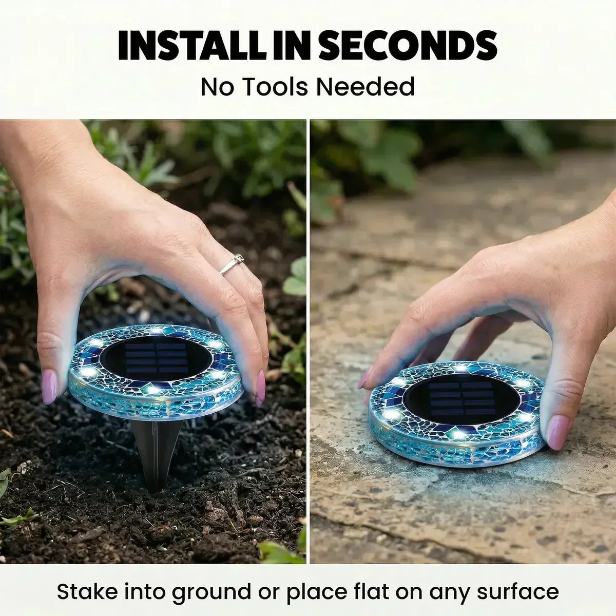 ⏰ Limited Time: 60% OFF!🛋️Solar Mosaic Lights – Waterproof LED Pathway Lights with Auto On/Off