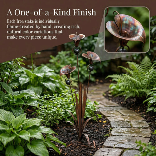 ⏰Limited Time Special Offer✈️Free Shipping🏡 3 Calla Lilies Flamed Copper Stake Decor with Wind Bells 🔔