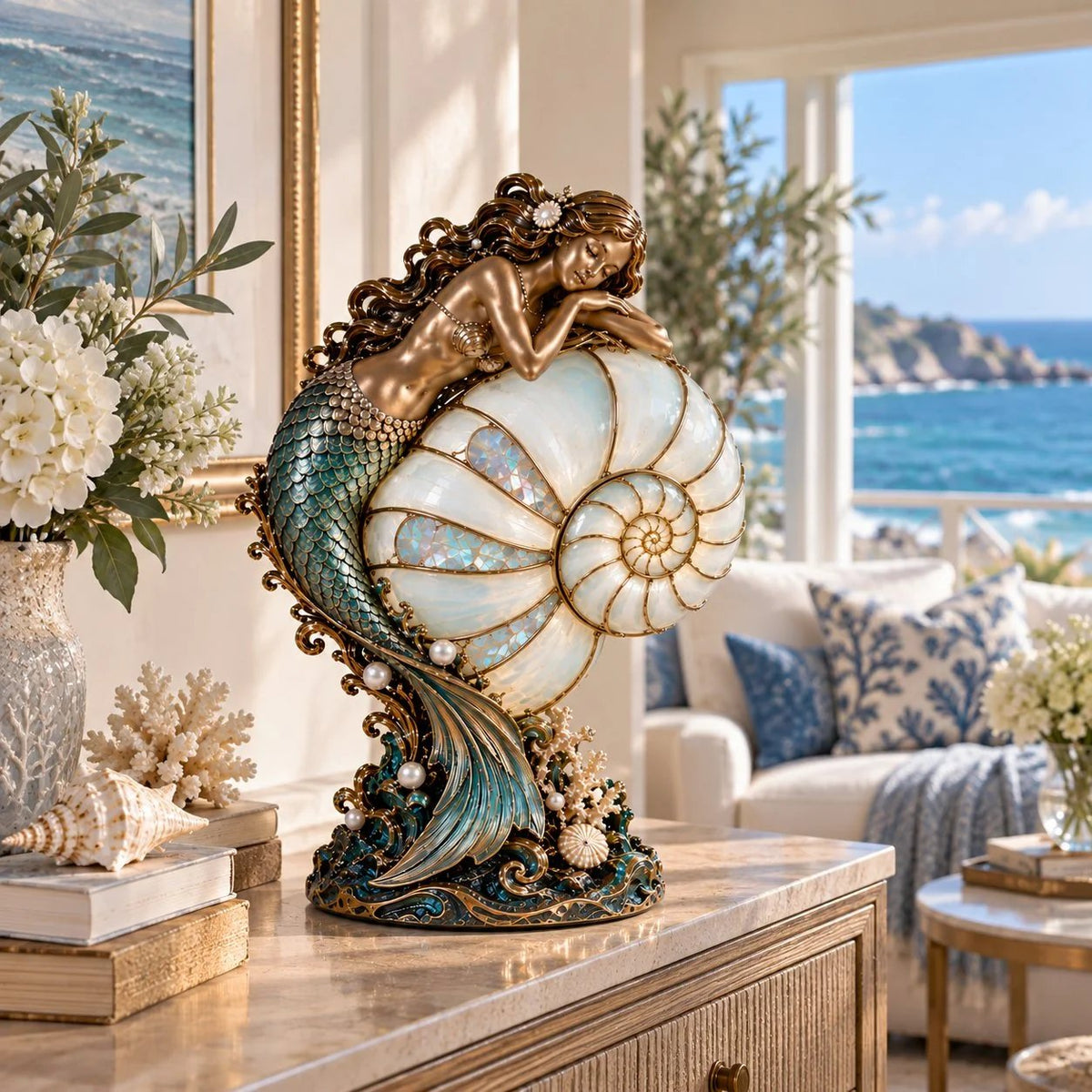 ✨🐚 Moon Tide Mermaid Nautilus Lamp🐚