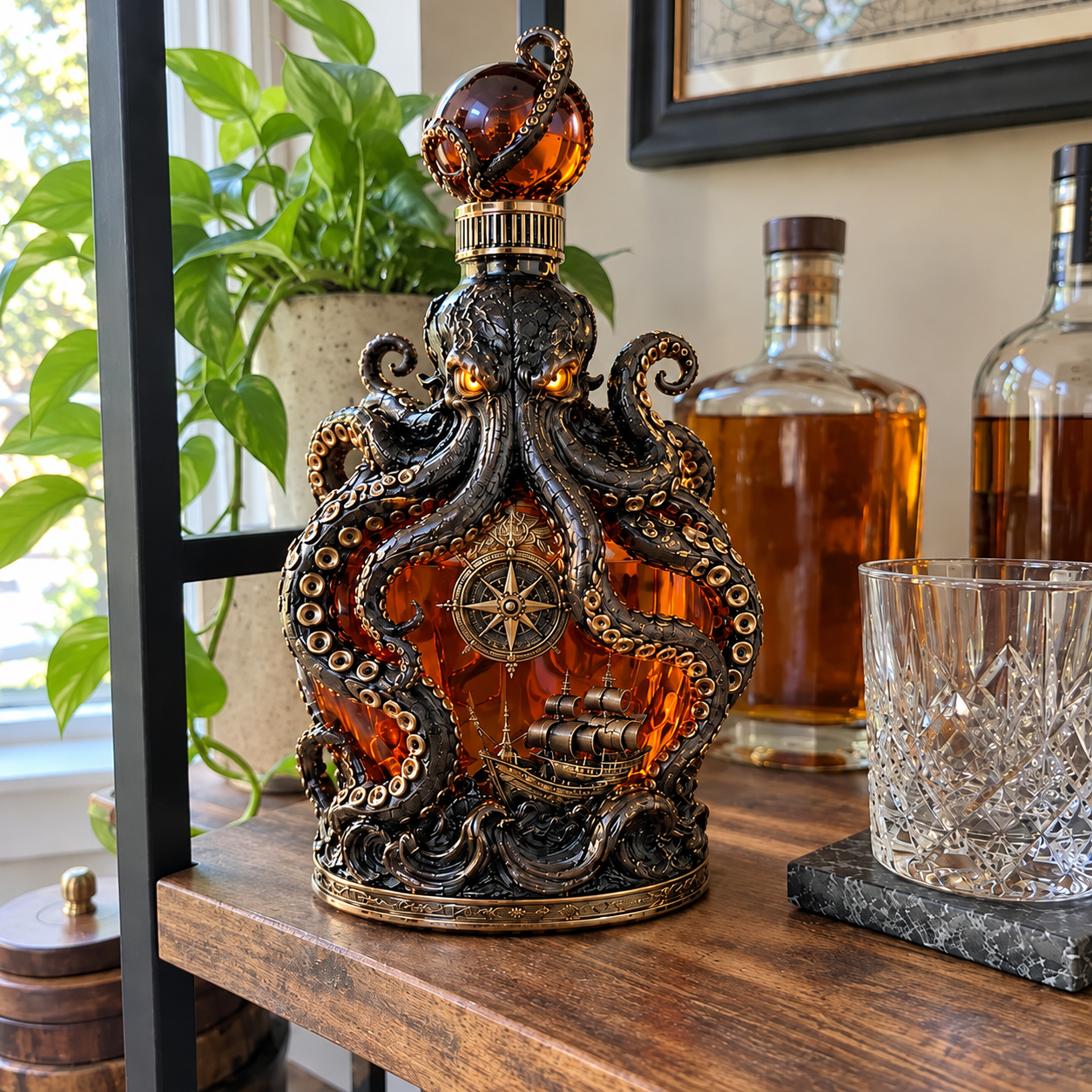 Decorative decanter for a shelf or bar