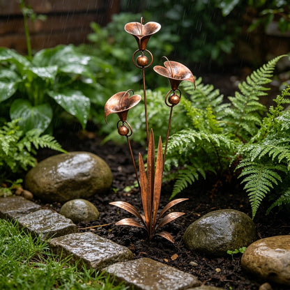 🏡🔥Flamed Copper Calla Lily Stake With Soothing Wind Bells