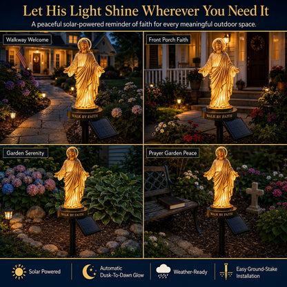 ✝️ Walk by Faith Solar Jesus Garden Light | Automatic Warm Halo Glow, Weather-Resistant Ground Stake & No-Wiring Outdoor Faith Decor ✨