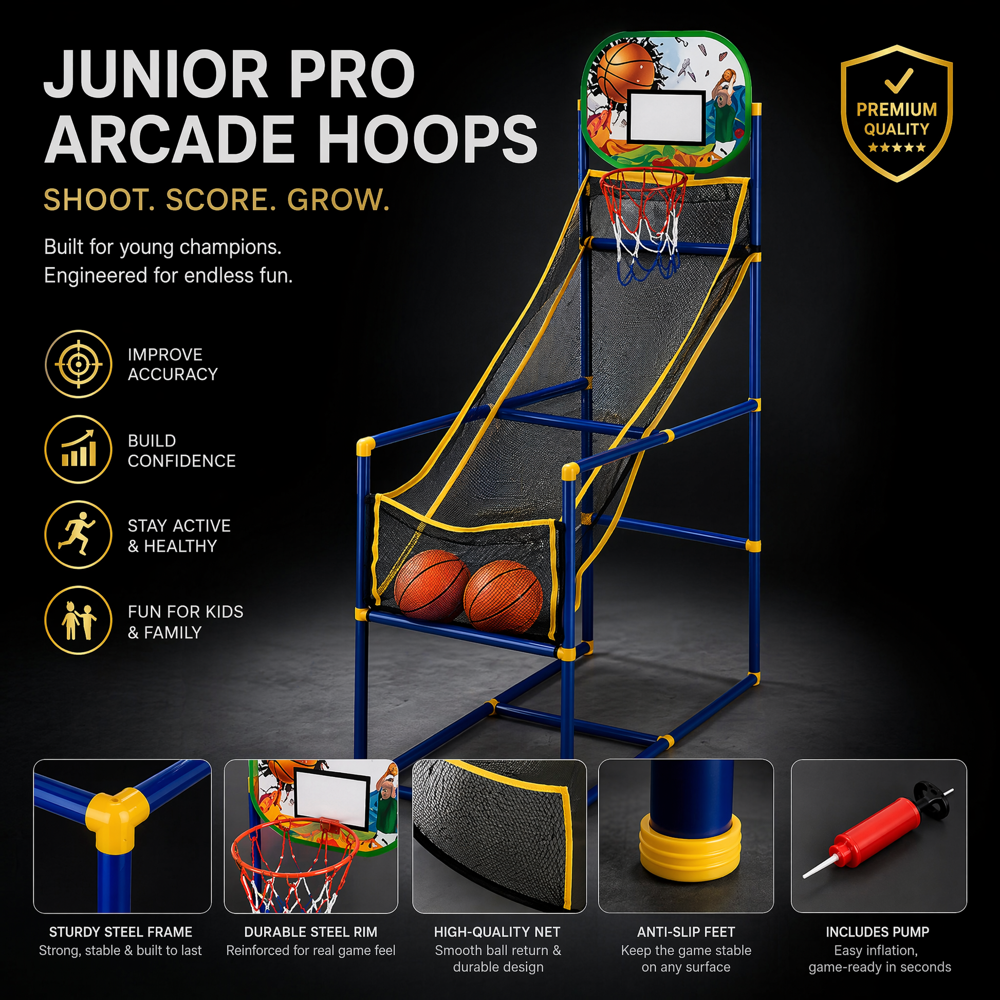 🥳2026 HOT SALE🥳💞50K+ SOLD!🏀🎯 50% OFF! Kids‘ Indoor Basketball Arcade Game – Auto ball return, sturdy & safe. 4 balls + pump included. Quick setup, endless fun! 🧒💨