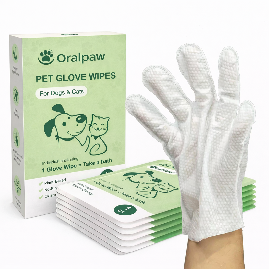 OralPaw™ No-Rinse Pet Glove Wipes for Dogs & Cats
