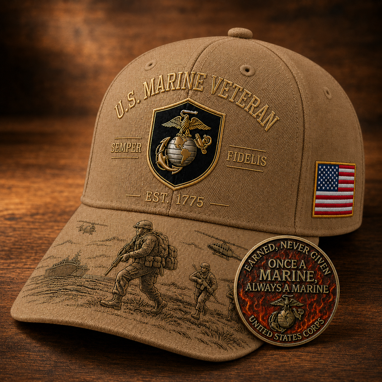 U.S. Marine Veteran Semper Fidelis Commemorative embroidered Cap 🎁 Free Honor Coin With Every Cap Purchase