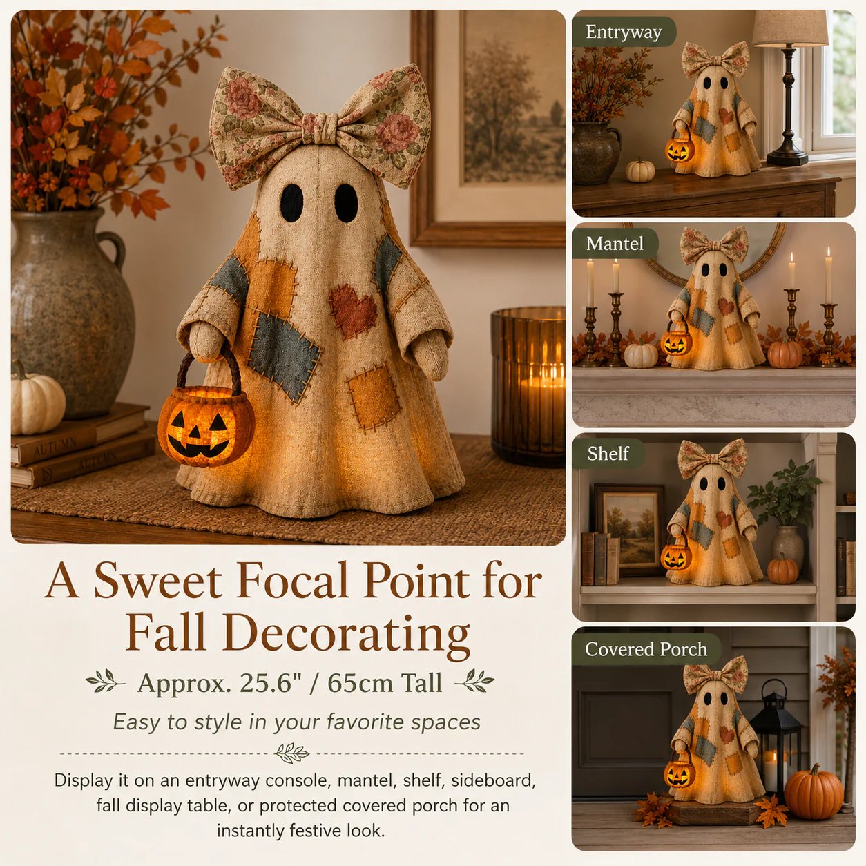 👻 Handmade Patchwork Ghost Pumpkin Lantern🎃