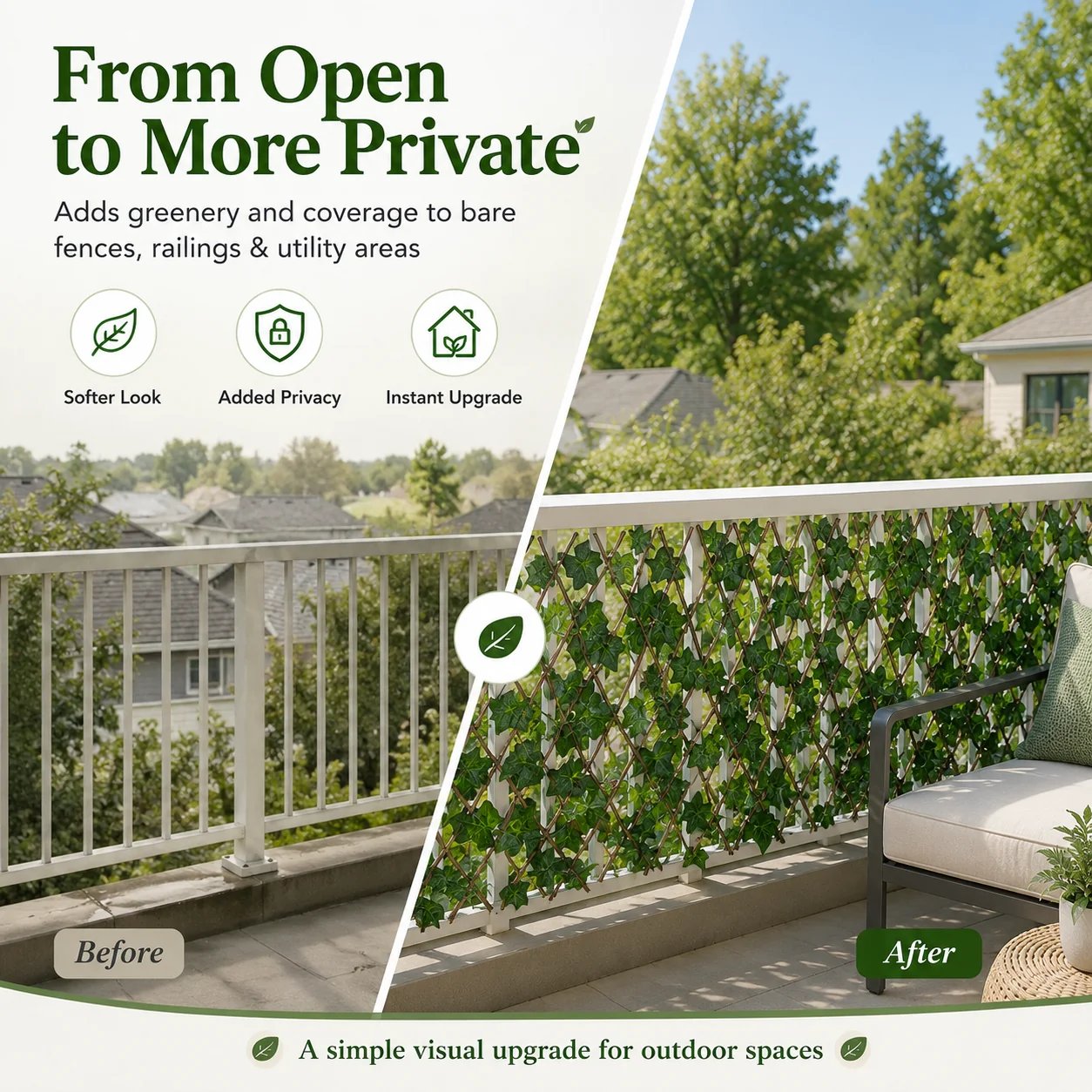 Expandable Ivy Privacy Fence – Retractable Green Lattice Screen for Patio & Garden