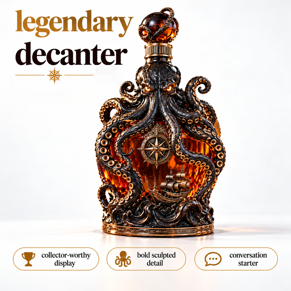 🐙Octopus Whiskey Decanter – Unique Nautical Bar Decor & Statement Gift