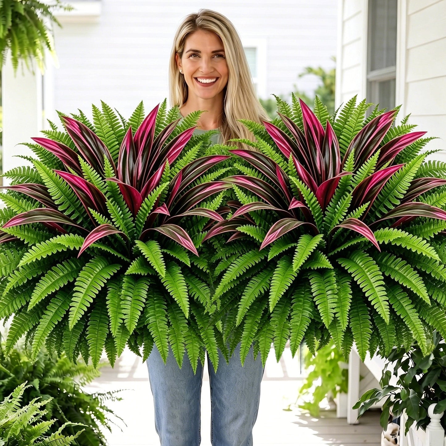 💥Summer Special🔥UV-Resistant Artificial Fern & Red Dracaena Decorative Plants – Full, Lush & Fade-Resistant!
