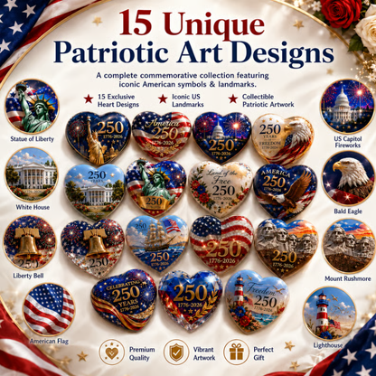 🇺🇸 America 250th Anniversary Commemorative Heart Ornament Collection | 15-Piece Patriotic Keepsake Set🎁Buy 2 Free Shipping