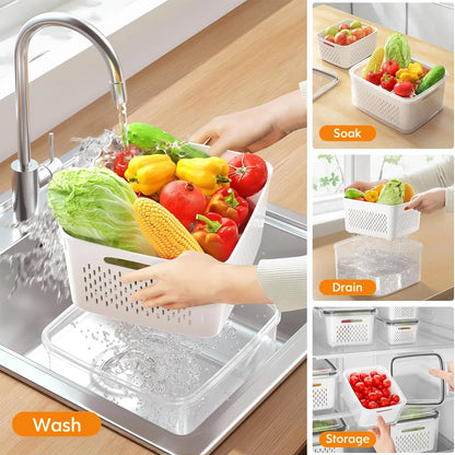 3/5 Pack Stackable Fridge Organizers with Removable Colander