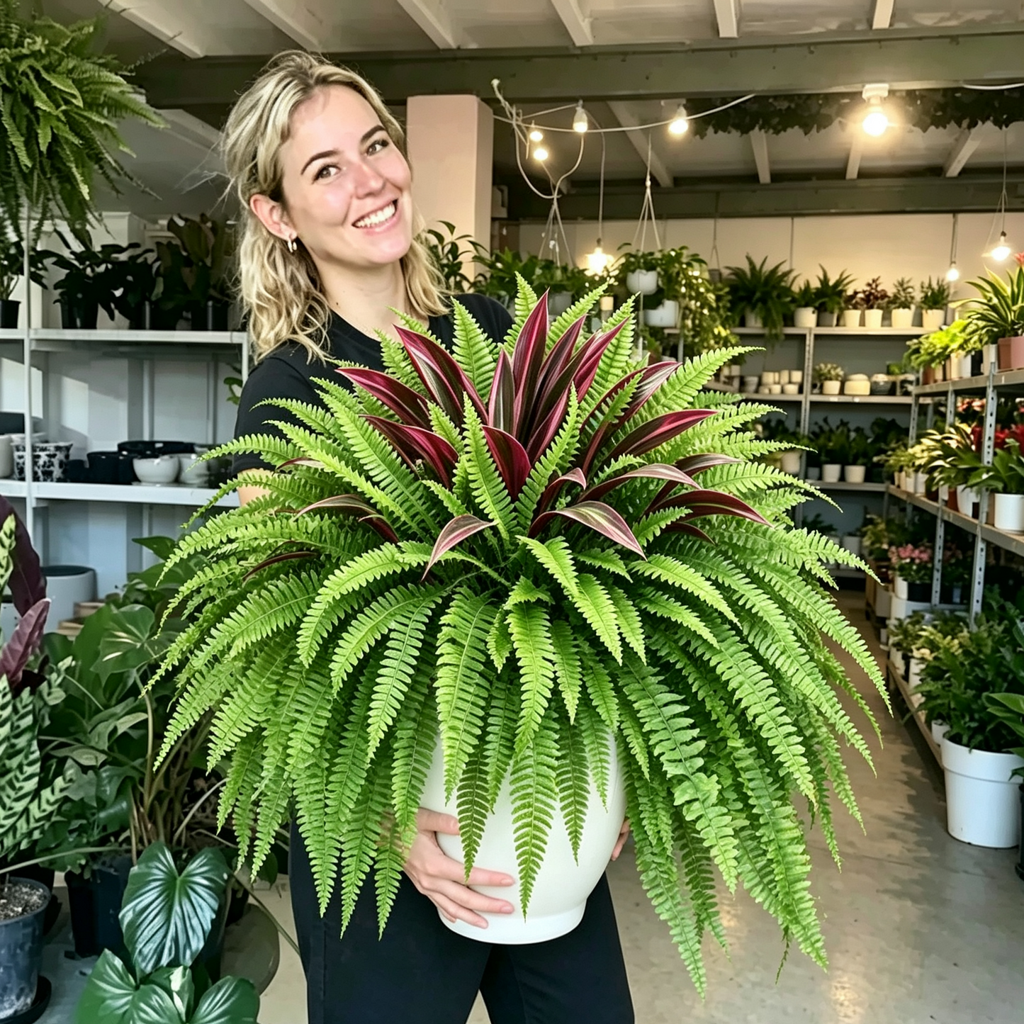💥Summer Special🔥UV-Resistant Artificial Fern & Red Dracaena Decorative Plants – Full, Lush & Fade-Resistant!