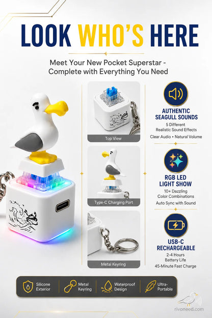 🐦 😂Seagull "MINE!" Sound Button Keychain – Real Sound & LED Light Fun Gift