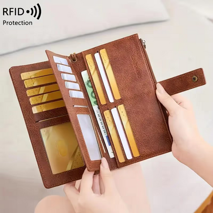 🔥Women's long wallet, stylish clutch, elegant solid color RFID blocking wallet