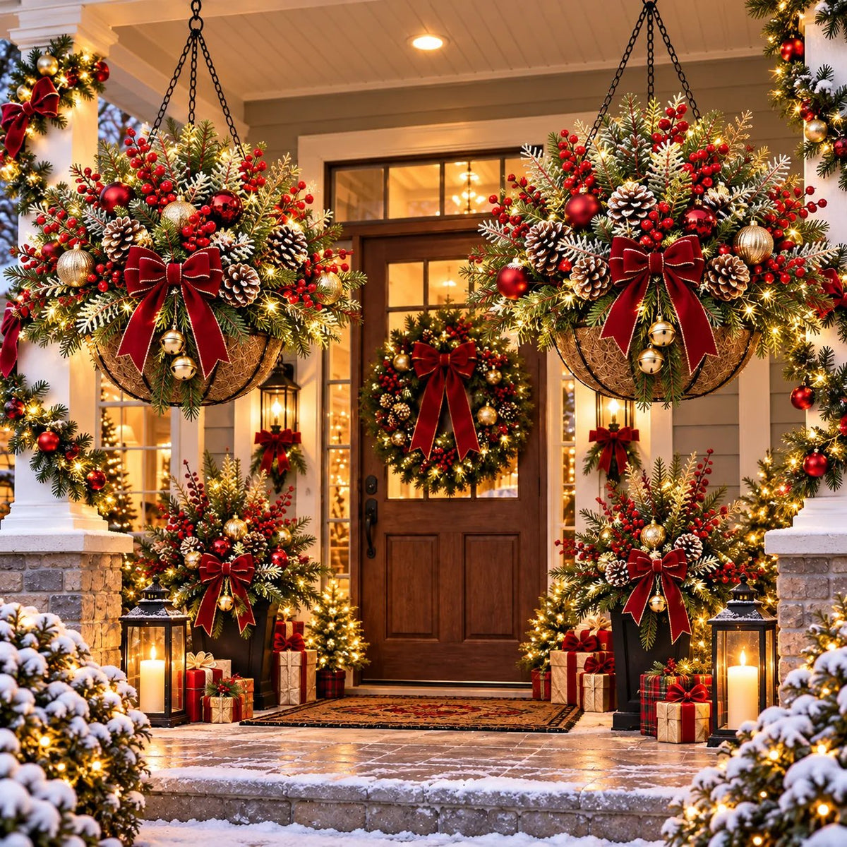 🎄 Last Day 50% OFF 🏆 Pre-Lit Christmas Hanging Basket | Pre-lit, weather-resistant, and zero maintenance