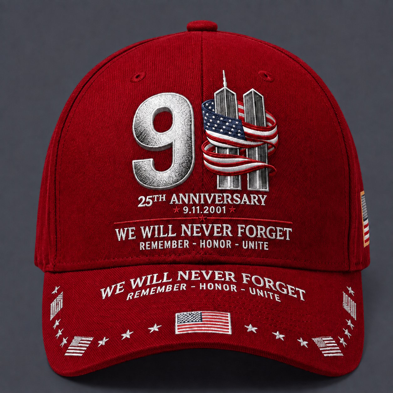 🔥9/11 25th Anniversary We Will Never Forget Printed Memorial Baseball Cap – Unisex Patriotic Memorial Hat🧢