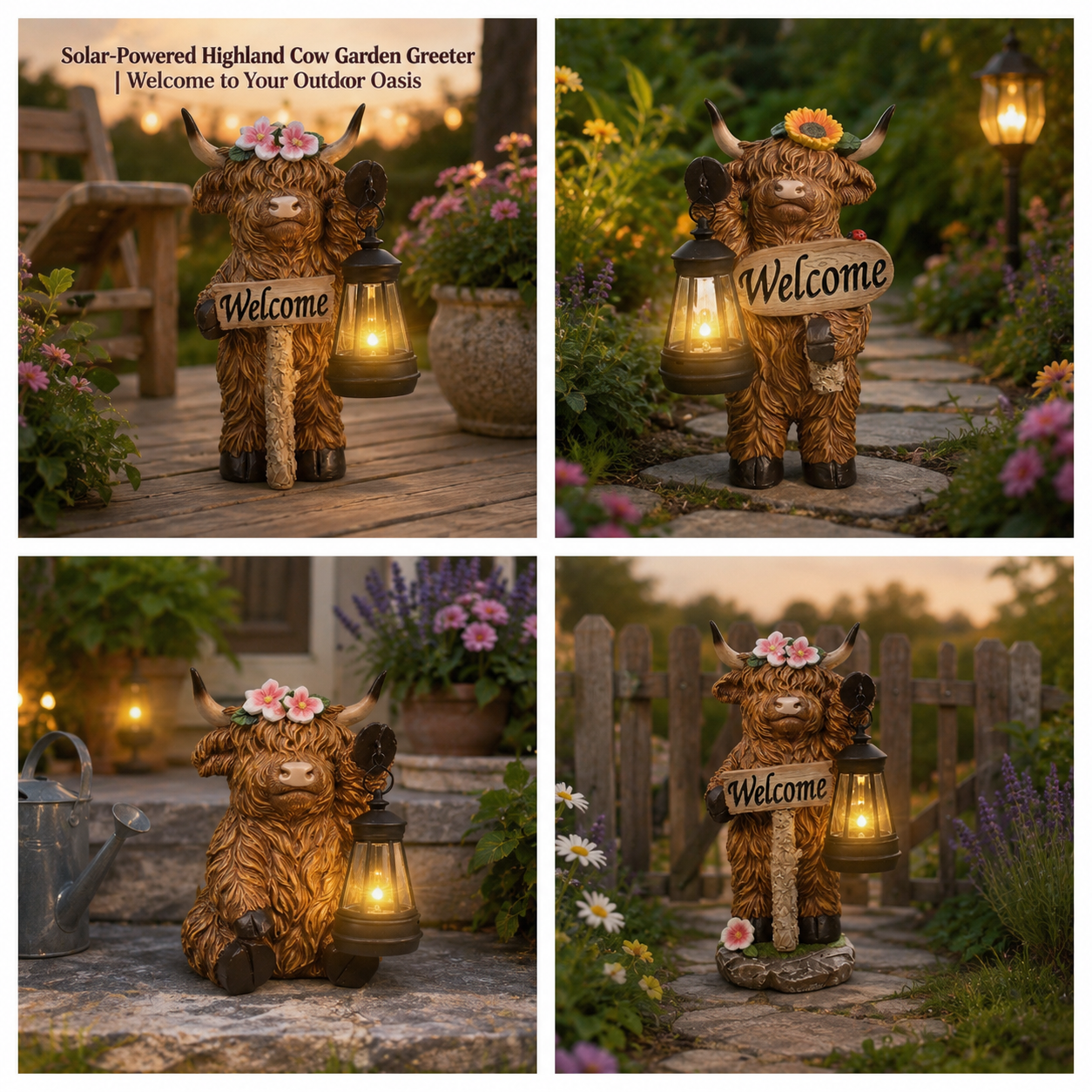 Solar-Powered Scottish Highland Bull Garden Welcome Light