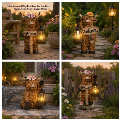 Solar-Powered Scottish Highland Bull Garden Welcome Light