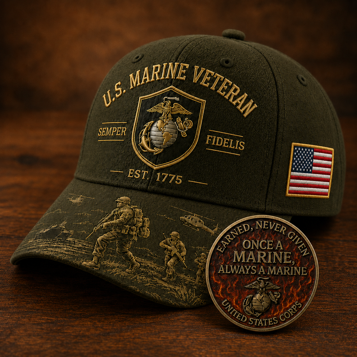 U.S. Marine Veteran Semper Fidelis Commemorative embroidered Cap 🎁 Free Honor Coin With Every Cap Purchase
