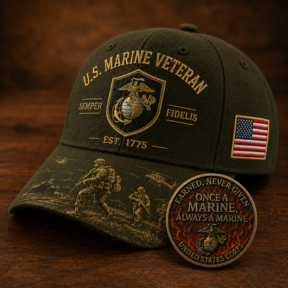 U.S. Marine Veteran Semper Fidelis Commemorative embroidered Cap 🎁 Free Honor Coin With Every Cap Purchase