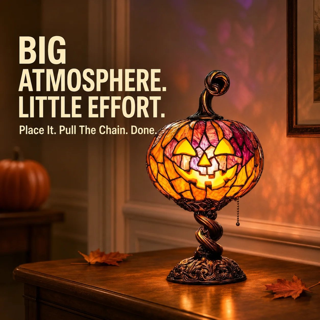 🔥HOT SALE🔥🎃 Halloween Pumpkin Glow Lamp – Vintage Stained-Glass-Style Table Light