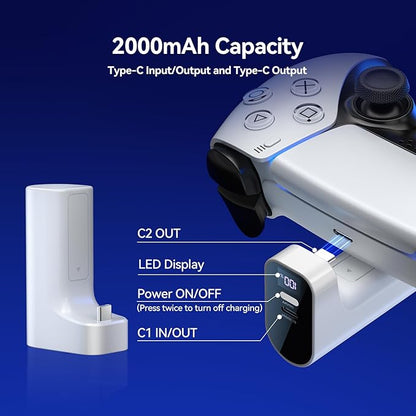 🎁Must-Have for PS5 Gamers | 2000mAh USB-C External Charger Battery Pack