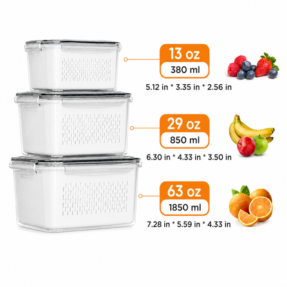 3/5 Pack Stackable Fridge Organizers with Removable Colander