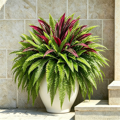 💥Summer Special🔥UV-Resistant Artificial Fern & Red Dracaena Decorative Plants – Full, Lush & Fade-Resistant!