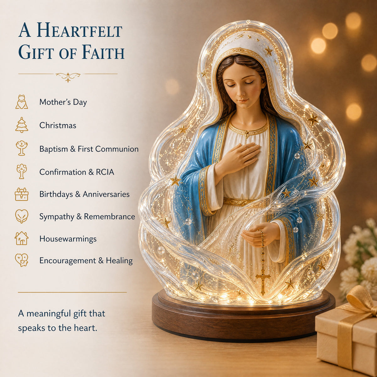 🔥LAST DAY 49% OFF - 🙏Our Lady of Starlight Illuminated Prayer Statue | Religious Decor & Faith Gift✨