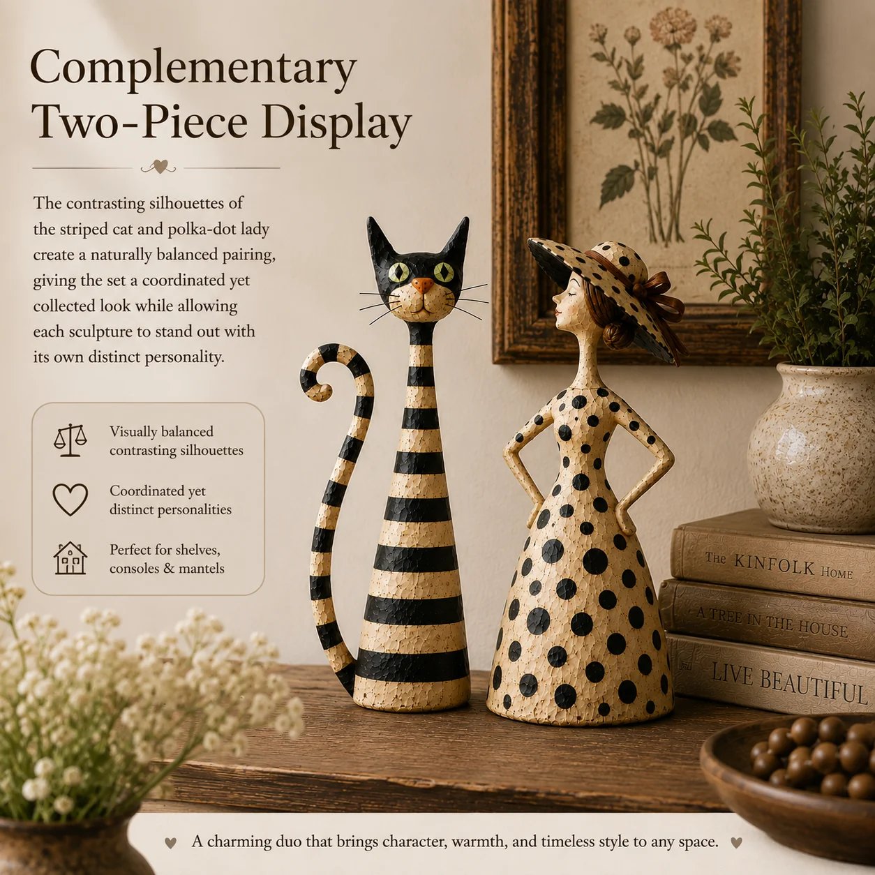 Vintage Cat & Lady Sculptures
