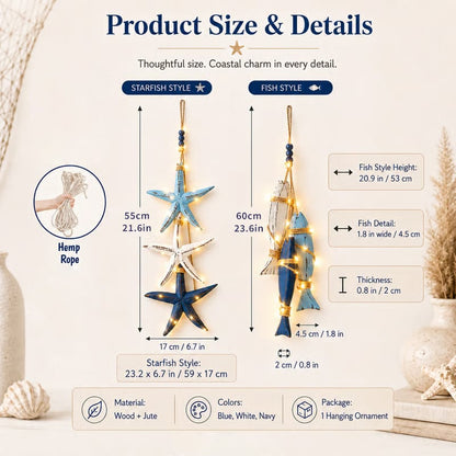 ⭐2026 HOT SALE🐟🌊Lighted Coastal Wooden Starfish & Fish Hanging Decor