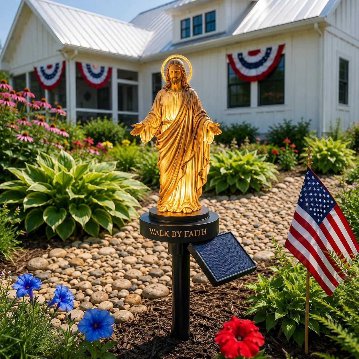 ✝️ Walk by Faith Solar Jesus Garden Light | Automatic Warm Halo Glow, Weather-Resistant Ground Stake & No-Wiring Outdoor Faith Decor ✨