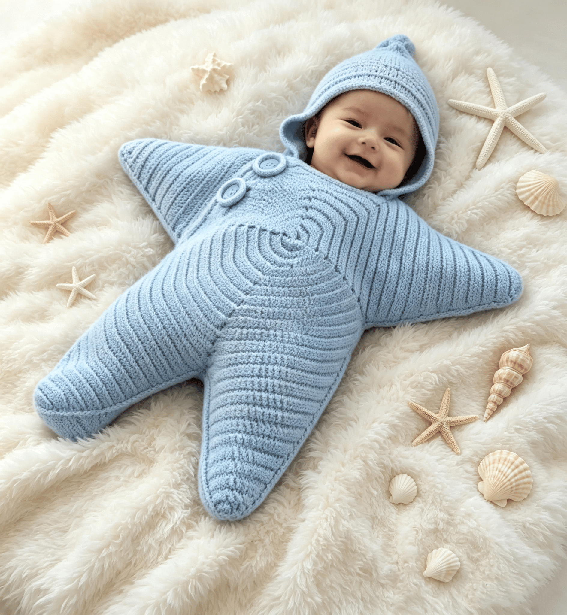 ⭐ Handmade Crochet Starfish Baby Swaddle Sleeping Bag — A Cozy Little Star Wrap For Your Newborn’s Sweetest Moments 🌙✨