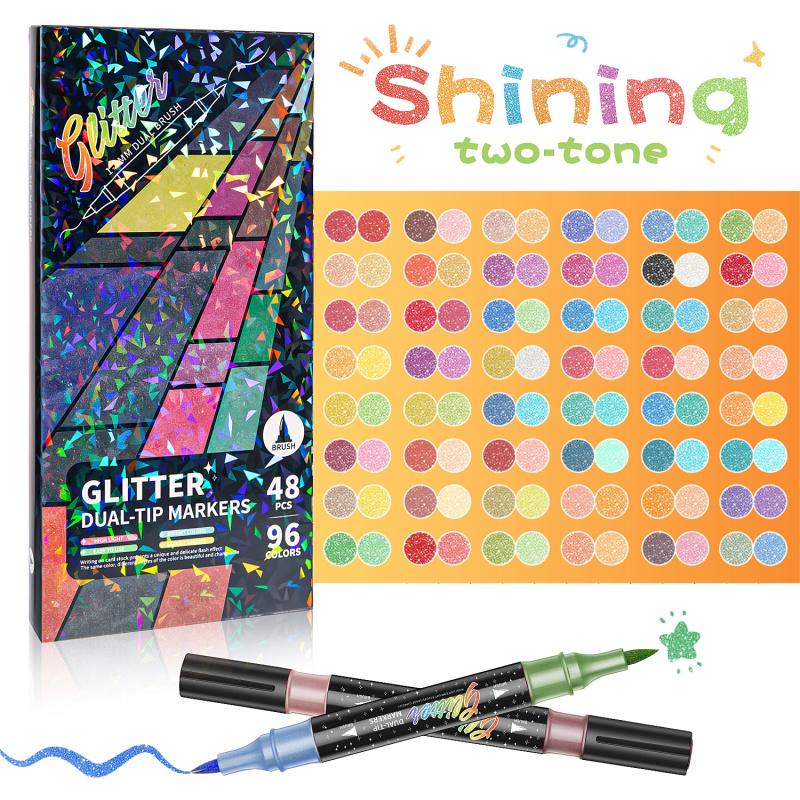 🎨Glitter Effect Brush Markers🥇✨: Create Sparkling Art Smoothly 🥳(🌈24-96 Colors | Smooth No Clog | No Bleed Through📝