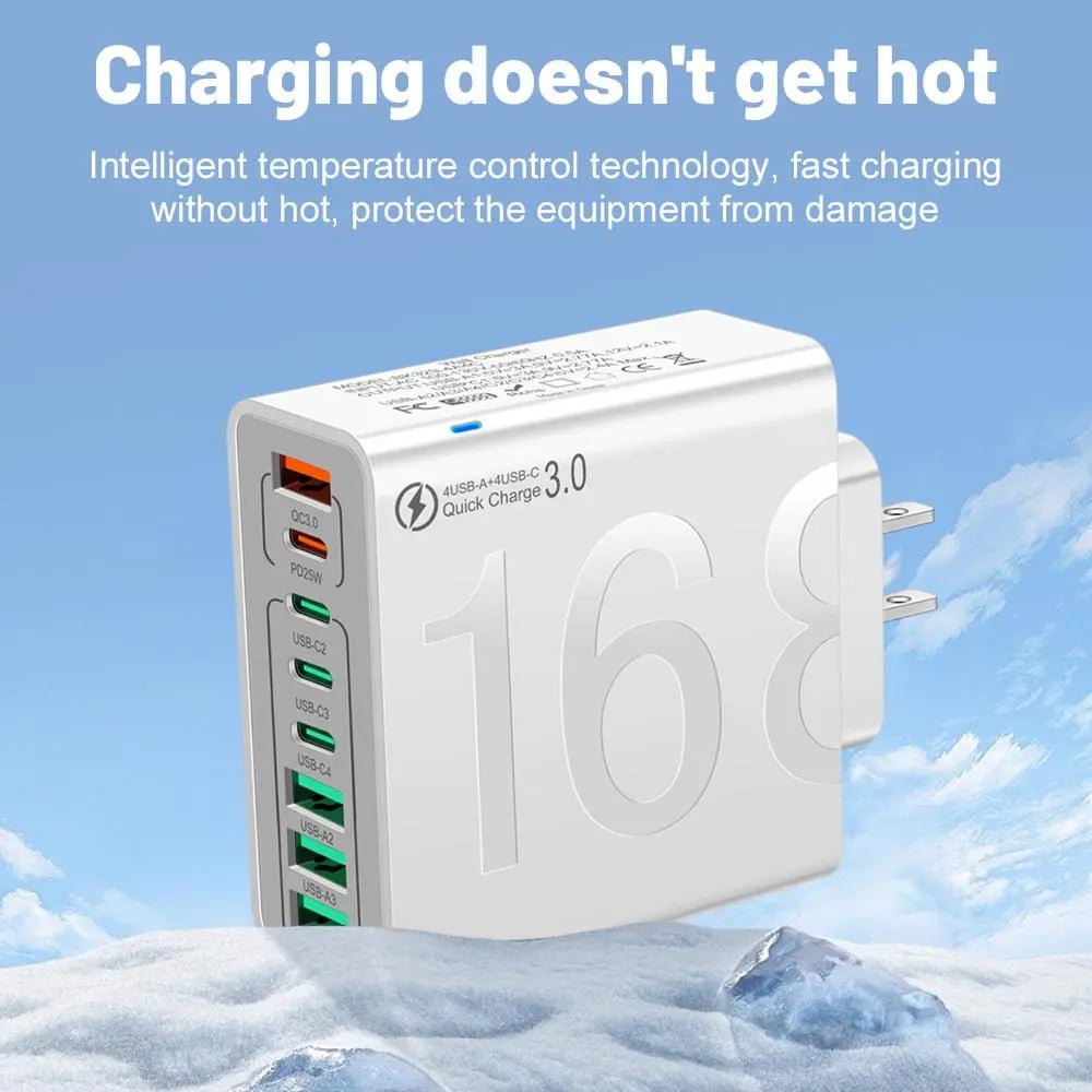 ⚡️8-Port Smart USB-C & USB-A Fast Charging Hub for Phones & Tablets