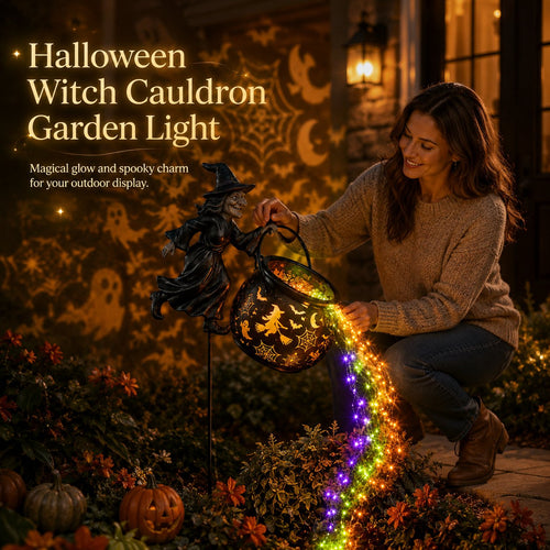 Halloween Witch Cauldron Solar Garden Light | 2026 Spooky Outdoor Decor